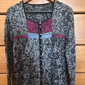 Gudrun Sjoden Fair Isle Floral Nordic Wool Blend Cardigan - Size S Like New!